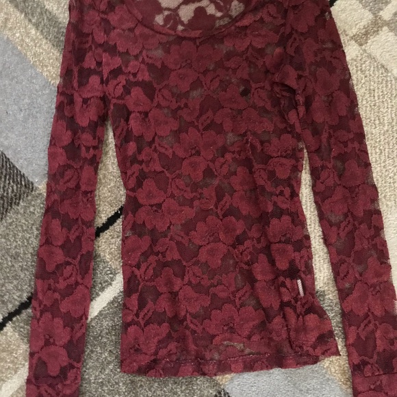 BKE Lace Wine-colored/Burgundy Long-sleeved Shirt - Picture 4 of 8